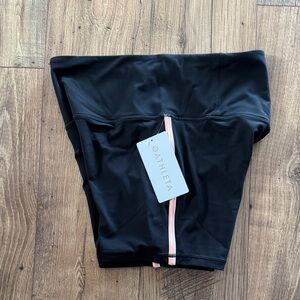 Athleta Elation Ultra High Rise 5" Bike Shorts with Pink/White Stripe